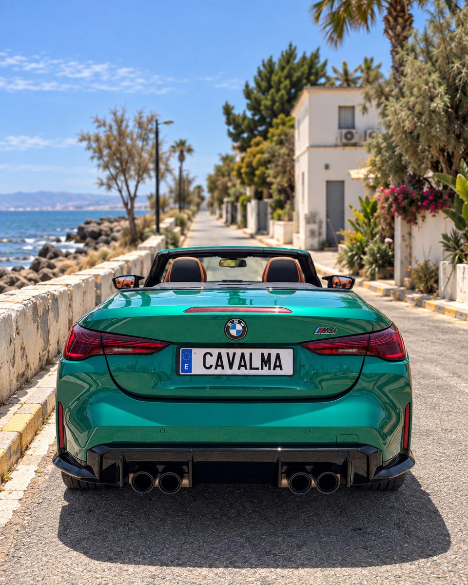 BMW M4 Cabrio luxury car rental in Marbella, rear exterior view