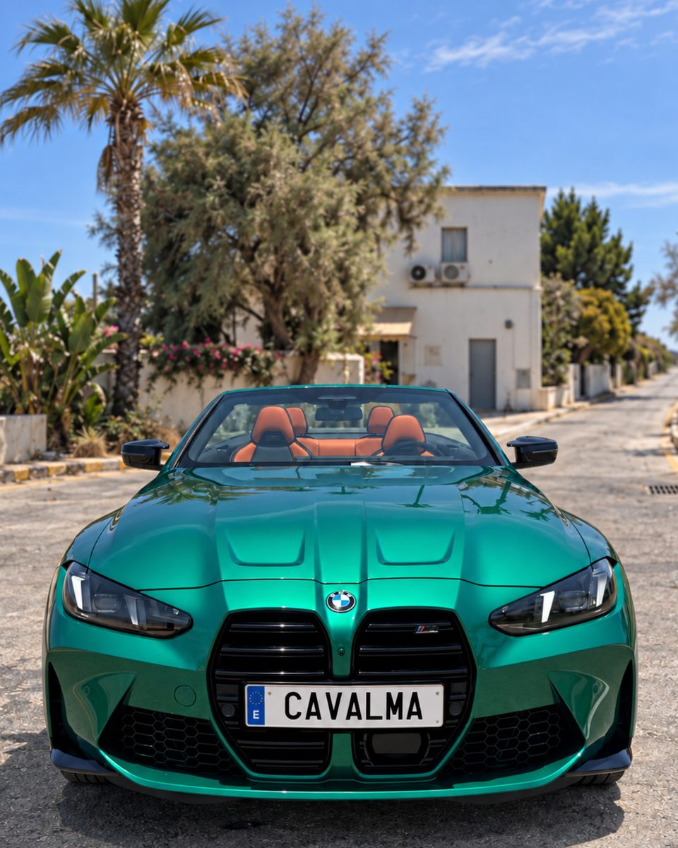 BMW M4 Cabrio luxury car rental in Marbella, front exterior view